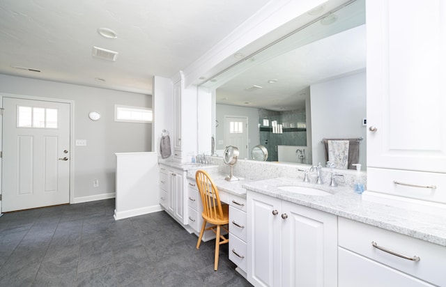 2902 Brughs Mill Rd, Fincastle, VA 24090 - bathroom featuring tile patterned floors, vanity, baseboards, visible vents, and a stall shower