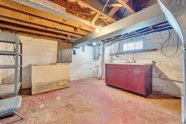 below grade area with electric panel