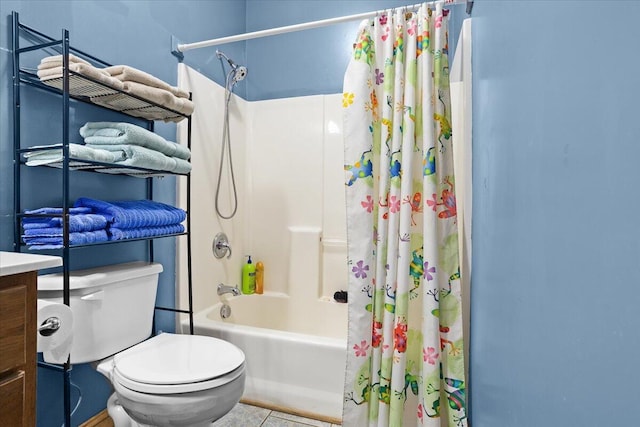 30 Boulder Point Dr, Hardy, VA 24101 - bathroom featuring toilet, shower / tub combo with curtain, vanity, and tile patterned floors