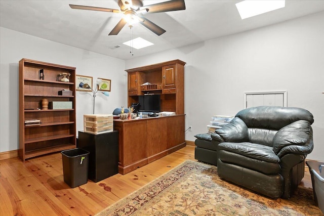 30 Boulder Point Dr, Hardy, VA 24101 - office with a skylight, ceiling fan, light wood-type flooring, and baseboards