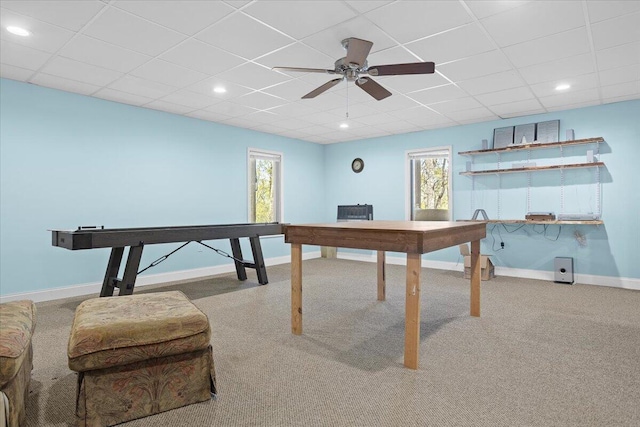 30 Boulder Point Dr, Hardy, VA 24101 - carpeted office with baseboards, a paneled ceiling, a ceiling fan, and recessed lighting