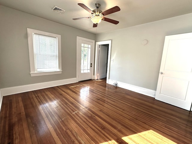 1414 Wise Ave SE, Roanoke, VA 24013 - spare room with baseboards, ceiling fan, and dark wood-type flooring