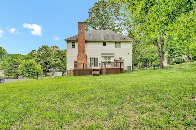 72 Windsor Ct, Roanoke, VA 24019 - rear view of property with a wooden deck and a chimney