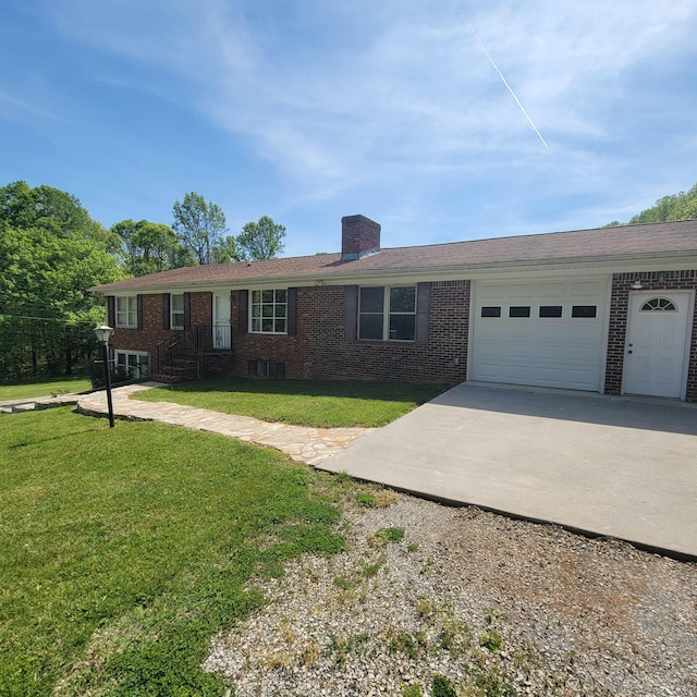 1106 Hogan Rd, Blue Ridge, VA 24064 - single story home featuring brick siding, driveway, a chimney, and a garage