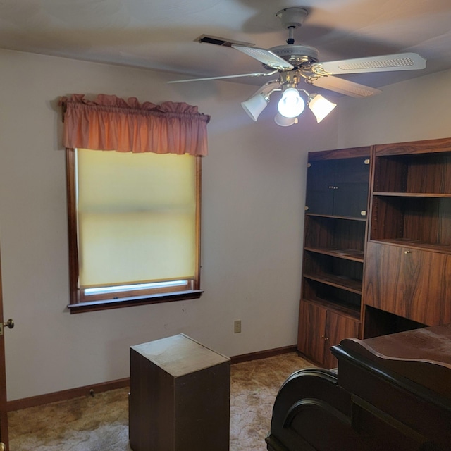1106 Hogan Rd, Blue Ridge, VA 24064 - office area featuring light colored carpet, baseboards, and ceiling fan
