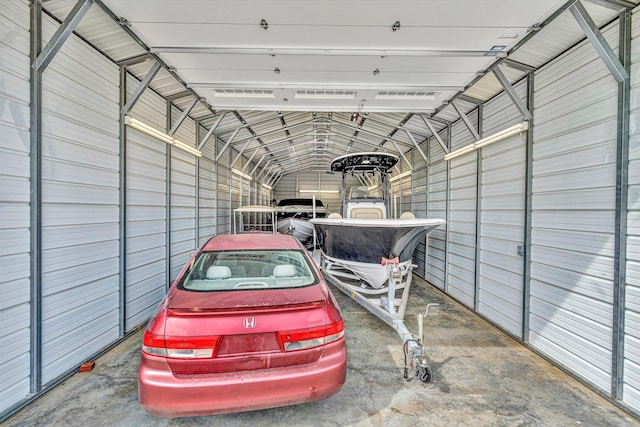 garage with metal wall