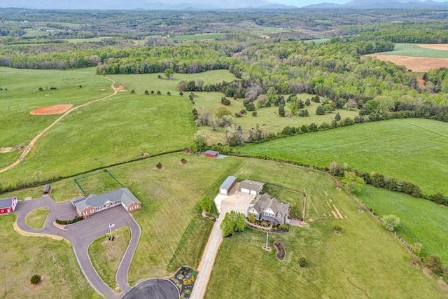 birds eye view of property featuring a rural view and a mountain view