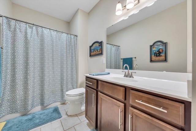 bathroom with tile patterned flooring, toilet, and vanity