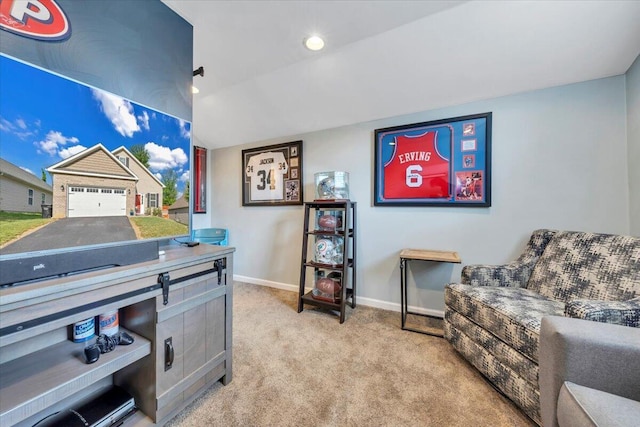office with carpet flooring, baseboards, and recessed lighting