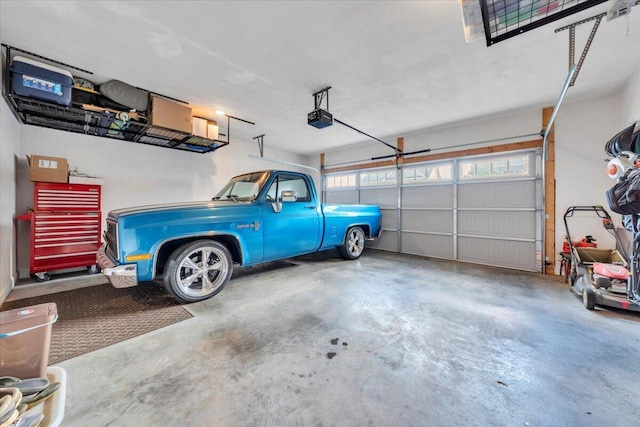 garage with a garage door opener