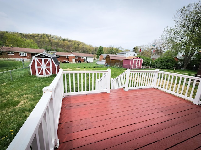 1322 S David Ave, Covington, VA 24426 - wooden deck featuring a lawn, an outdoor structure, a shed, and a fenced backyard