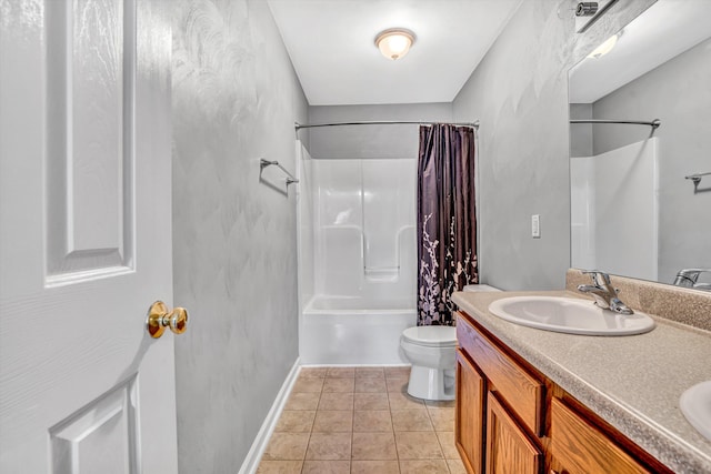 1920 Connors Ct, Salem, VA 24153 - full bath featuring toilet, double vanity, shower / bathtub combination with curtain, tile patterned floors, and baseboards