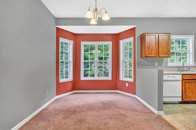 1920 Connors Ct, Salem, VA 24153 - kitchen featuring white dishwasher, a sink, plenty of natural light, and a chandelier