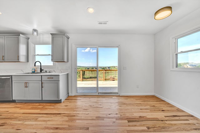 2288 Mud Pike Rd, Christiansburg, VA 24073 - kitchen with a sink, dishwasher, gray cabinets, and visible vents