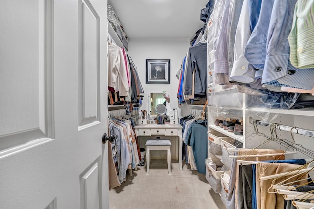 spacious closet with light carpet