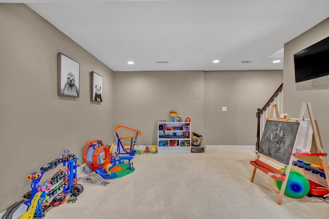 game room featuring recessed lighting, baseboards, and visible vents