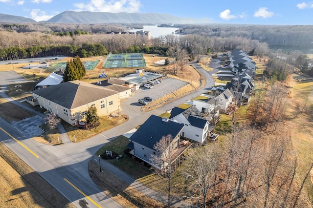 birds eye view of property with a mountain view
