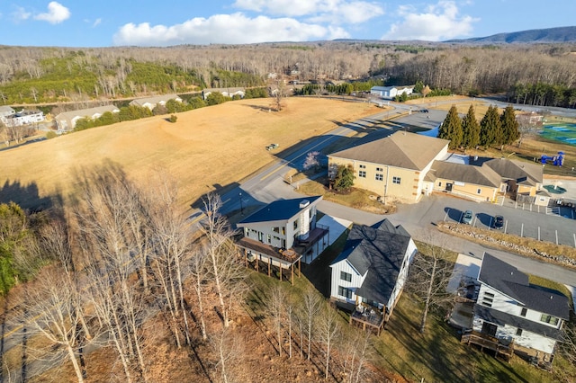 birds eye view of property with a forest view