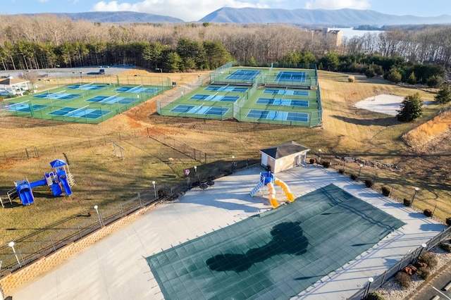 aerial view with a mountain view