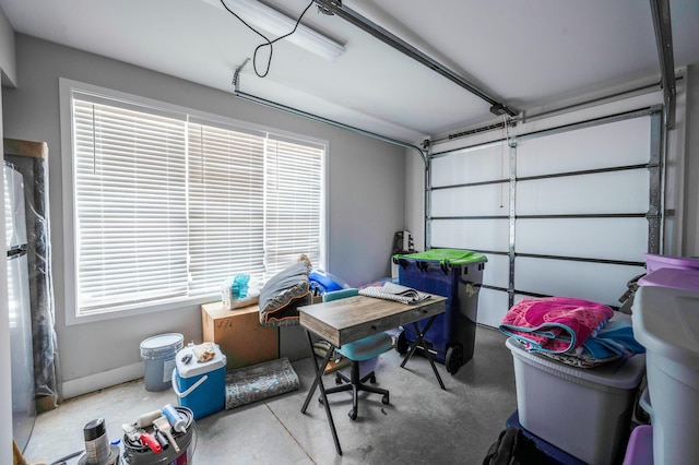 garage with freestanding refrigerator