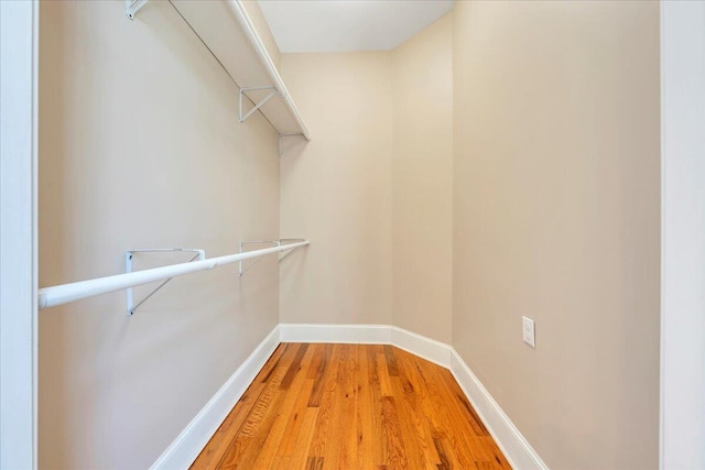 walk in closet with wood finished floors