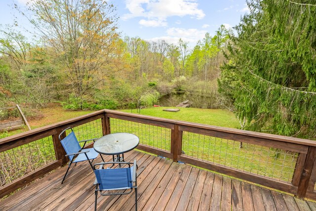 wooden deck featuring a yard