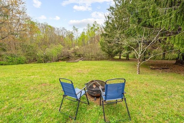 view of yard with a fire pit