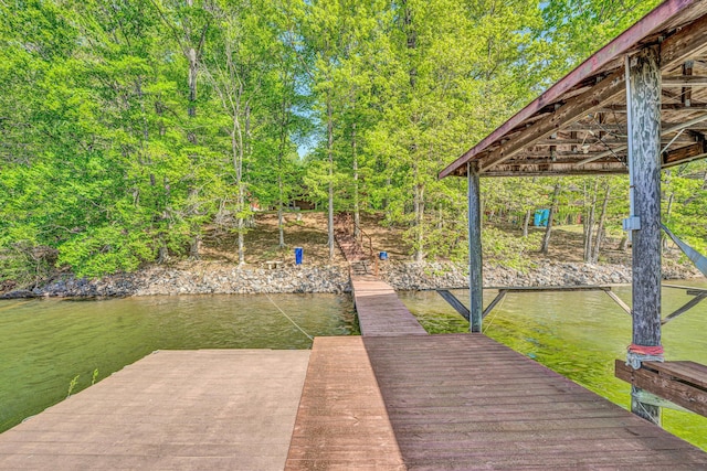 view of dock with a water view