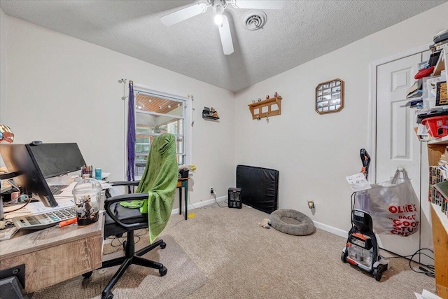 712 Baltimore Ave, Bedford, VA 24523 - home office featuring a ceiling fan, carpet floors, baseboards, and a textured ceiling