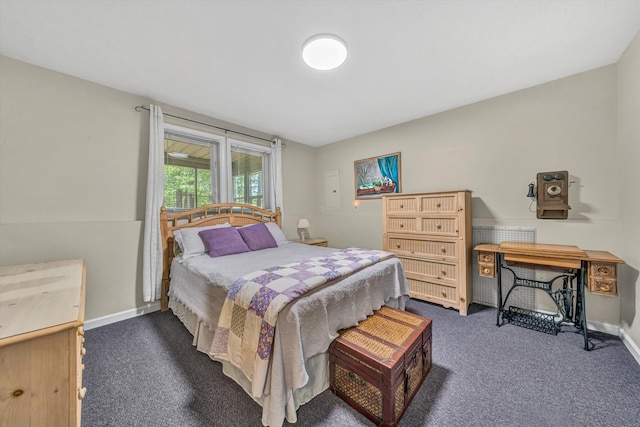 bedroom featuring baseboards and dark colored carpet