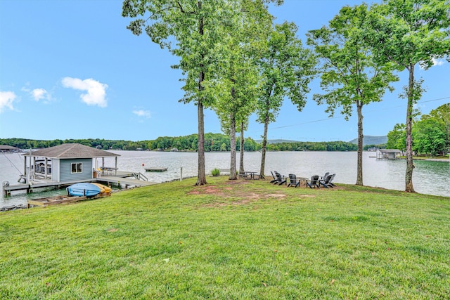511 Autumn Ave, Huddleston, VA 24104 - view of green lawn featuring a dock and a water view