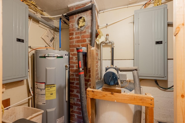 utilities with water heater and electric panel