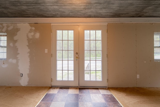 entryway featuring wooden ceiling and french doors