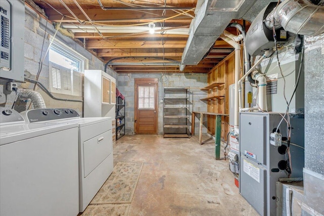 below grade area with independent washer and dryer and heating unit