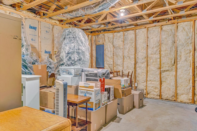 unfinished below grade area with electric panel
