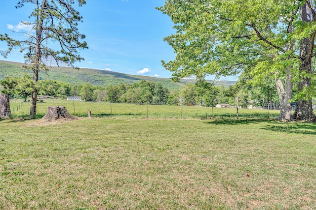 view of yard with fence and a rural view