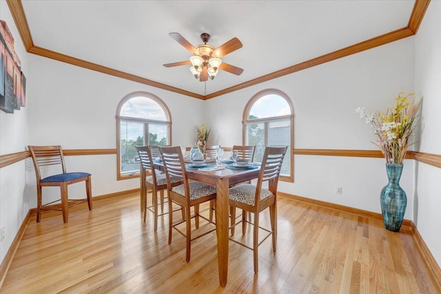 1165 Joffrey Dr, Huddleston, VA 24104 - dining space featuring plenty of natural light, light wood-type flooring, baseboards, ceiling fan, and crown molding