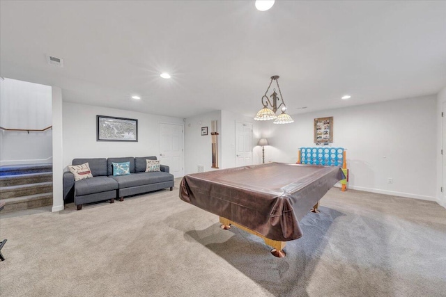 1165 Joffrey Dr, Huddleston, VA 24104 - playroom featuring carpet, recessed lighting, baseboards, and billiards