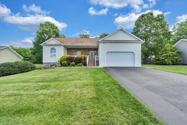1165 Joffrey Dr, Huddleston, VA 24104 - ranch-style house with a garage, driveway, and a front lawn