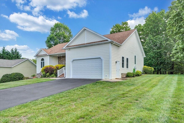 1165 Joffrey Dr, Huddleston, VA 24104 - view of front of home featuring asphalt driveway, a garage, a front yard, and a shingled roof