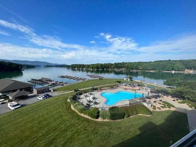 1165 Joffrey Dr, Huddleston, VA 24104 - drone / aerial view of a large body of water and a pool