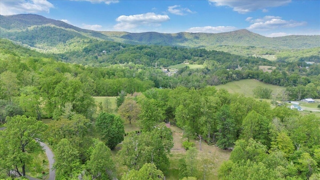 drone / aerial view with a view of trees and a mountain view