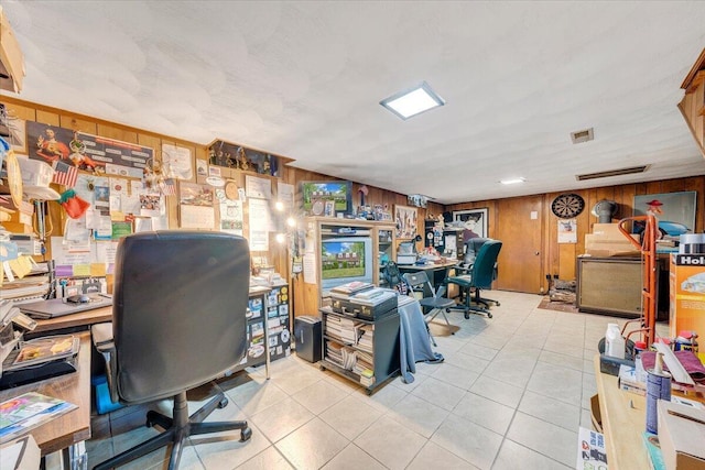 tiled office with visible vents and wood walls