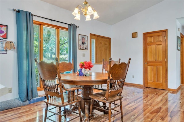 1296 Emerald Valley Way, Huddleston, VA 24104 - dining space featuring a chandelier, light wood-style flooring, and baseboards