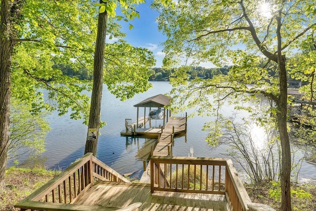 view of dock featuring a water view