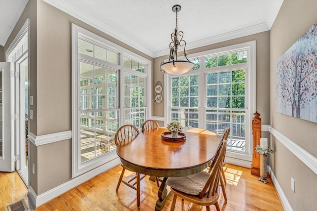 77 Sunview Cir, Moneta, VA 24121 - dining space with crown molding, baseboards, a wealth of natural light, and light wood finished floors