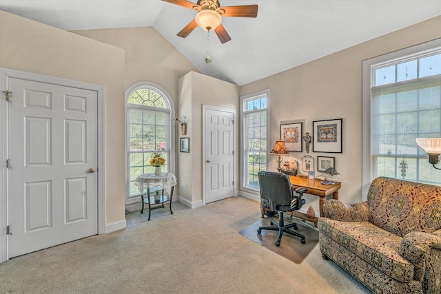 77 Sunview Cir, Moneta, VA 24121 - carpeted office space with a ceiling fan, baseboards, and lofted ceiling