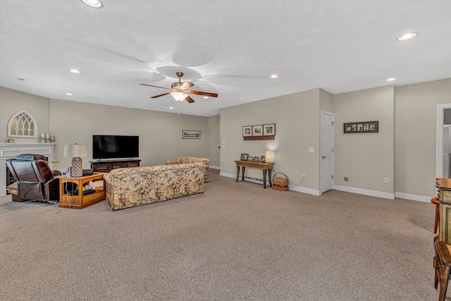 77 Sunview Cir, Moneta, VA 24121 - living room with recessed lighting, ceiling fan, and light carpet