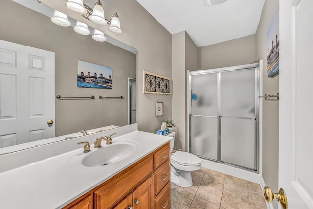 77 Sunview Cir, Moneta, VA 24121 - full bathroom featuring vanity, tile patterned floors, a stall shower, and toilet