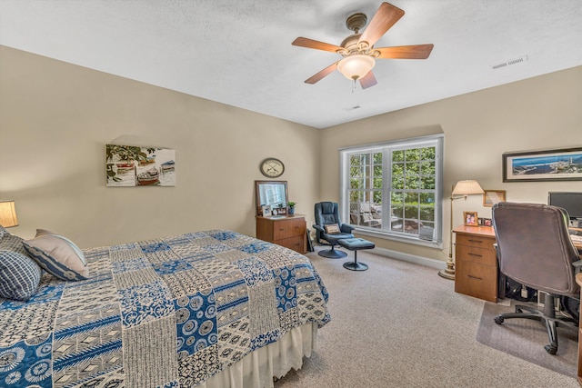 77 Sunview Cir, Moneta, VA 24121 - bedroom with ceiling fan, light colored carpet, a textured ceiling, and visible vents
